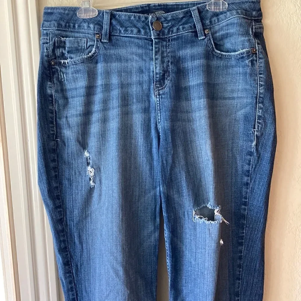 Lane Bryant Distressed Raw Frayed Hem Five Pocket Straight Leg Jeans Size 14
